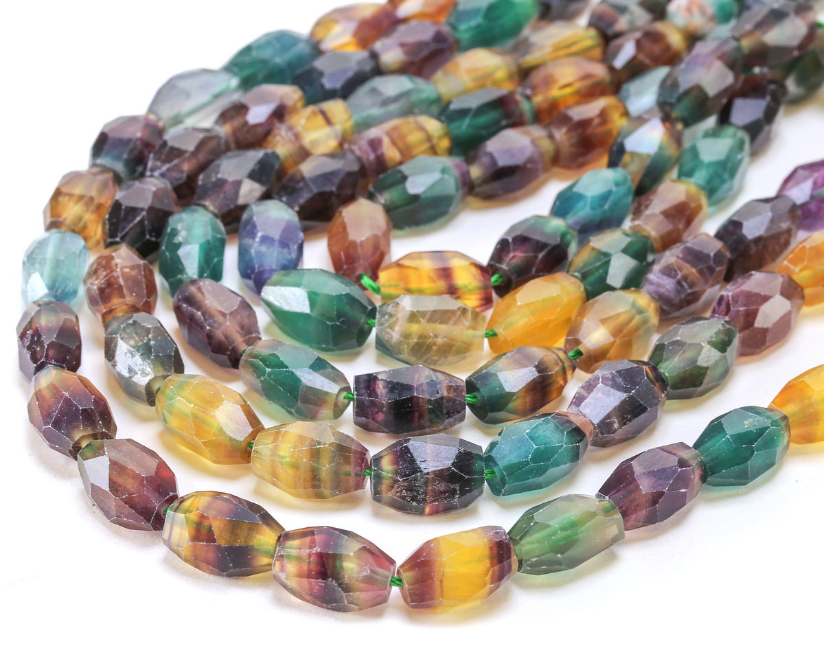 Rainbow Fluorite Microfaceted Long Nugget 9x14mm