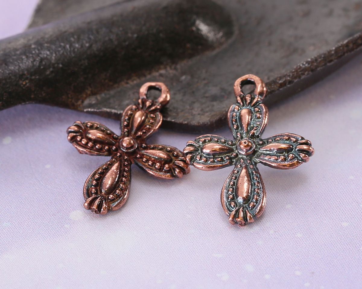 Mykonos Antique Copper (plated) Ornate Cross Charm 15x20mm