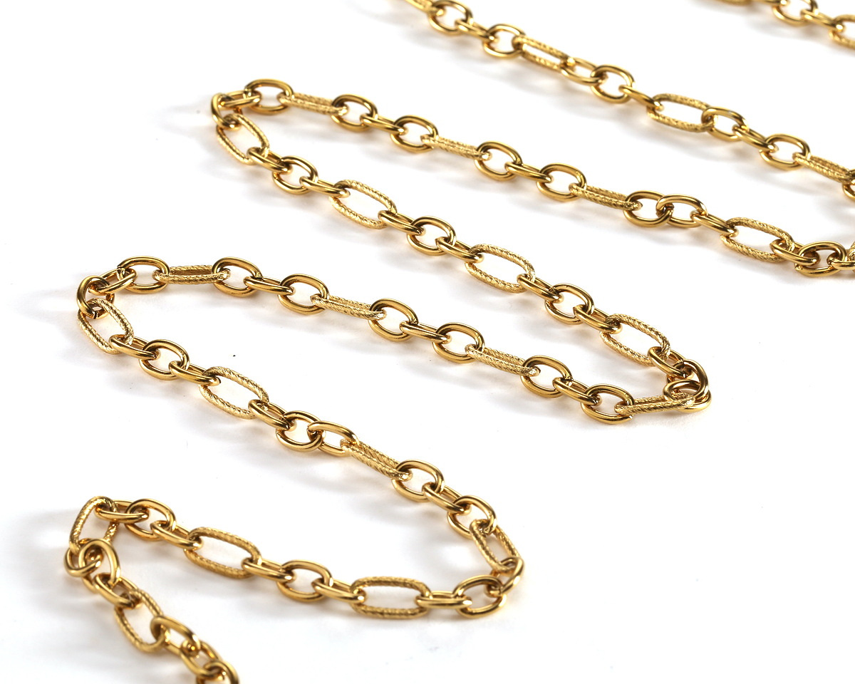Waterproof 18K Gold PVD Plated Stainless Steel 1:3 Textured Cable Chain, 25ft Spool