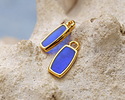 24K Gold (Plated) Transparent Cobalt Blue Resin Rectangle Focal 6x13mm