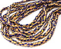 Java Glass Navy & Peach w/ Stripes Graduated Gooseberry Beads 3-6x4-6mm