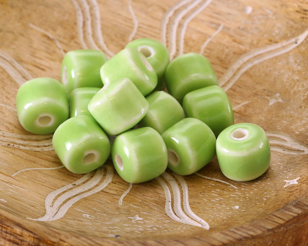 Spring Green Porcelain Barrel 9x10mm