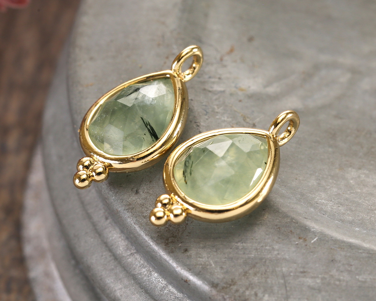Prehnite w/ Gold Finish Faceted Teardrop Focal 10x12mm