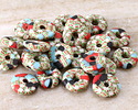 African Recycled Glass & Seed Bead Aqua w/ Red & Black Mini Donut 4-5x13-14mm