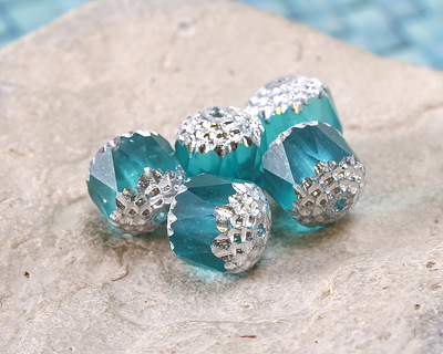 Czech Glass Teal w/ Silver Lantern 10mm