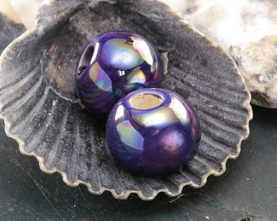 Mykonos Ceramic Iridescent Cobalt Rondelle 13x15-16mm