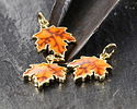 18k Gold (plated) Orange Enamel Maple Leaf Focal 11.8x15mm