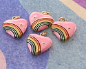 Rose Enamel w/ Rainbow & Gold Finish Heart Pendant 18x20mm