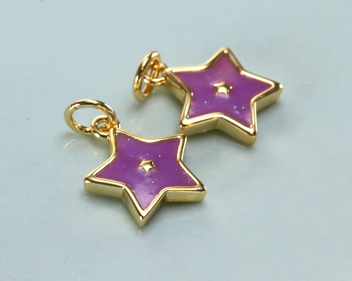 18k Gold (plated) Glitter Orchid Enamel Star Focal 11.5x13mm