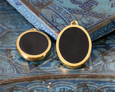 24K Gold (Plated) Jet Enamel Oval Focal 25x16mm