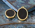 24K Gold (Plated) Jet Enamel Oval Focal 25x16mm