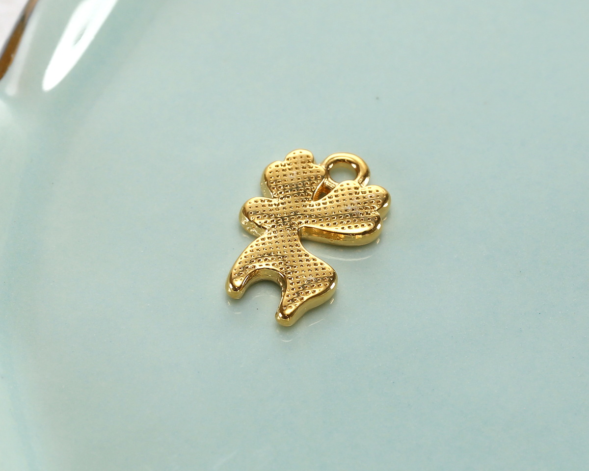 24K Gold (plated) White Enamel Reindeer Pendant 10x16mm