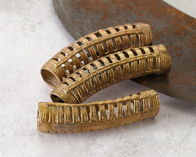 African Brass (Ghana, Ashanti) Elbow Noodle Bead Focal 50-55x10-12mm