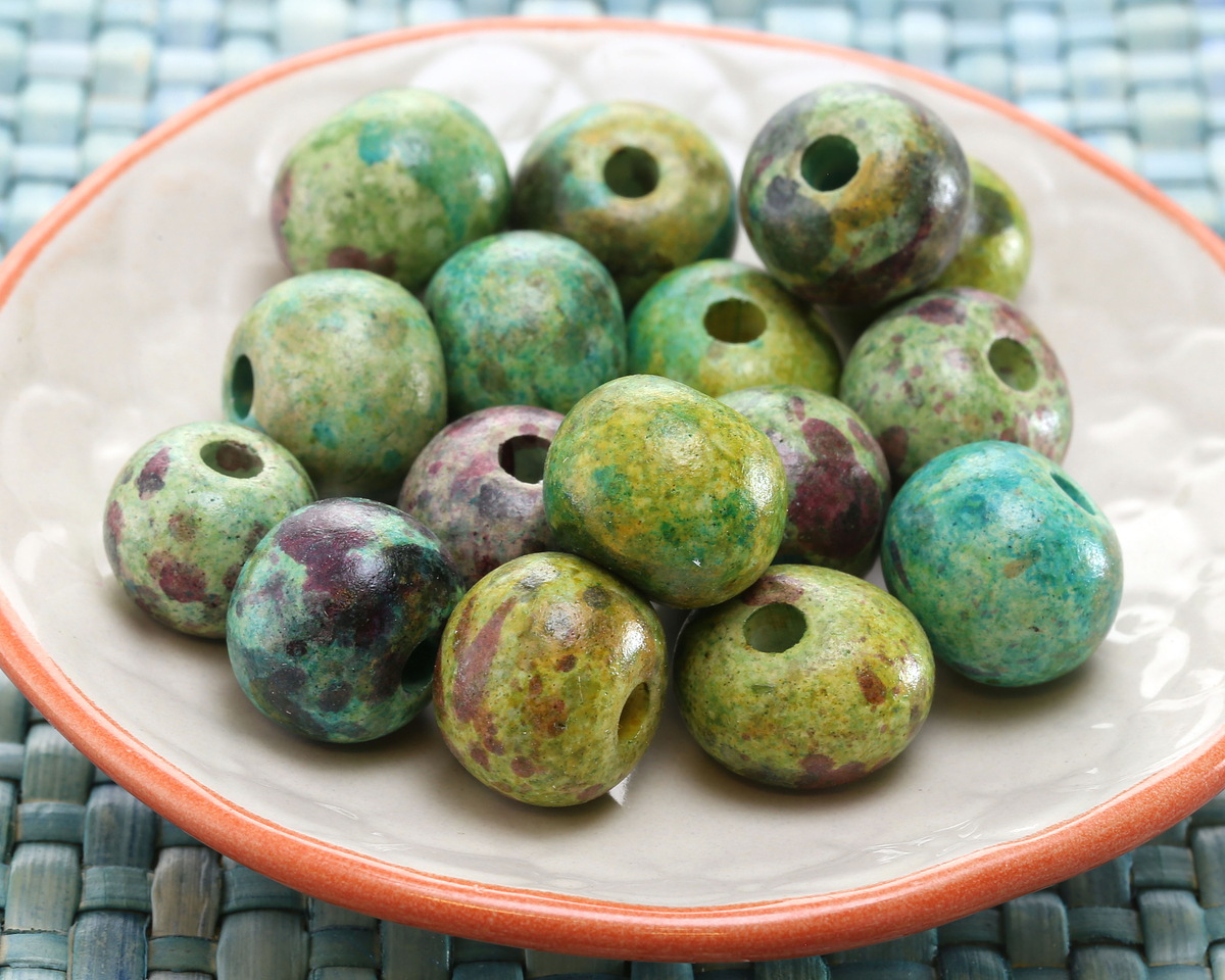 Mykonos Ceramic Foliage Watercolor Splatter Rondelle 10-11x13-14mm