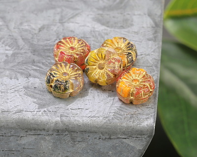 Czech Glass Tropical Mix (German Glass) w/ Gold Wash Hibiscus Coin 8mm