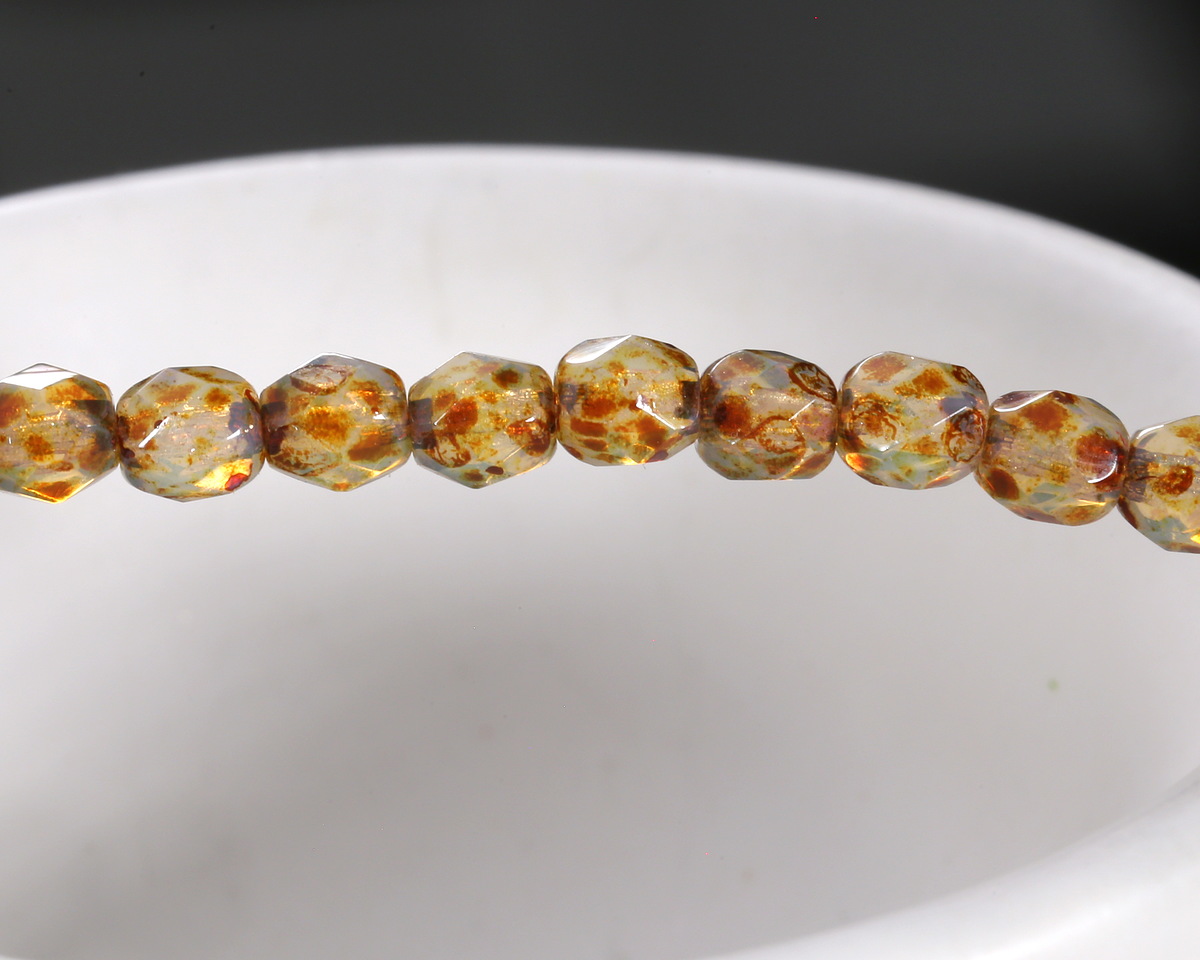 Czech Glass Jonquil Picasso Fire Polished Round 4mm