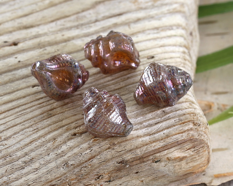 Czech Glass Amber w/ Metallic Purple Murex Shell 15x12mm