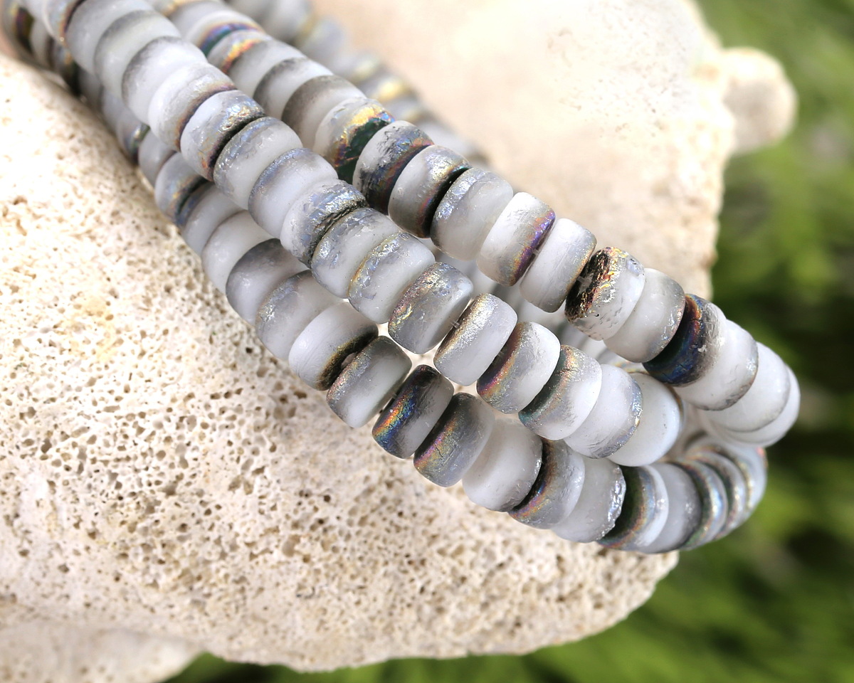 Czech Glass Textured White w/ Vitrail Finish Heishi 3x6mm