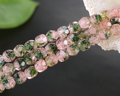 Czech Glass Pink & Green Crackle Fire Polished Round 6mm