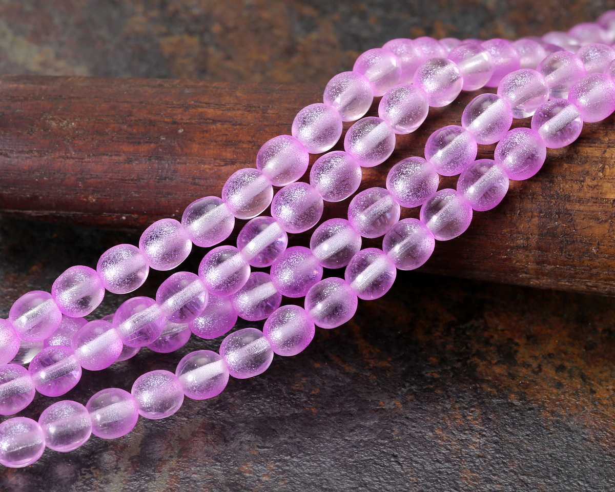 Czech Glass Crystal w/ Textured Orchid Luster Round Druk 6mm