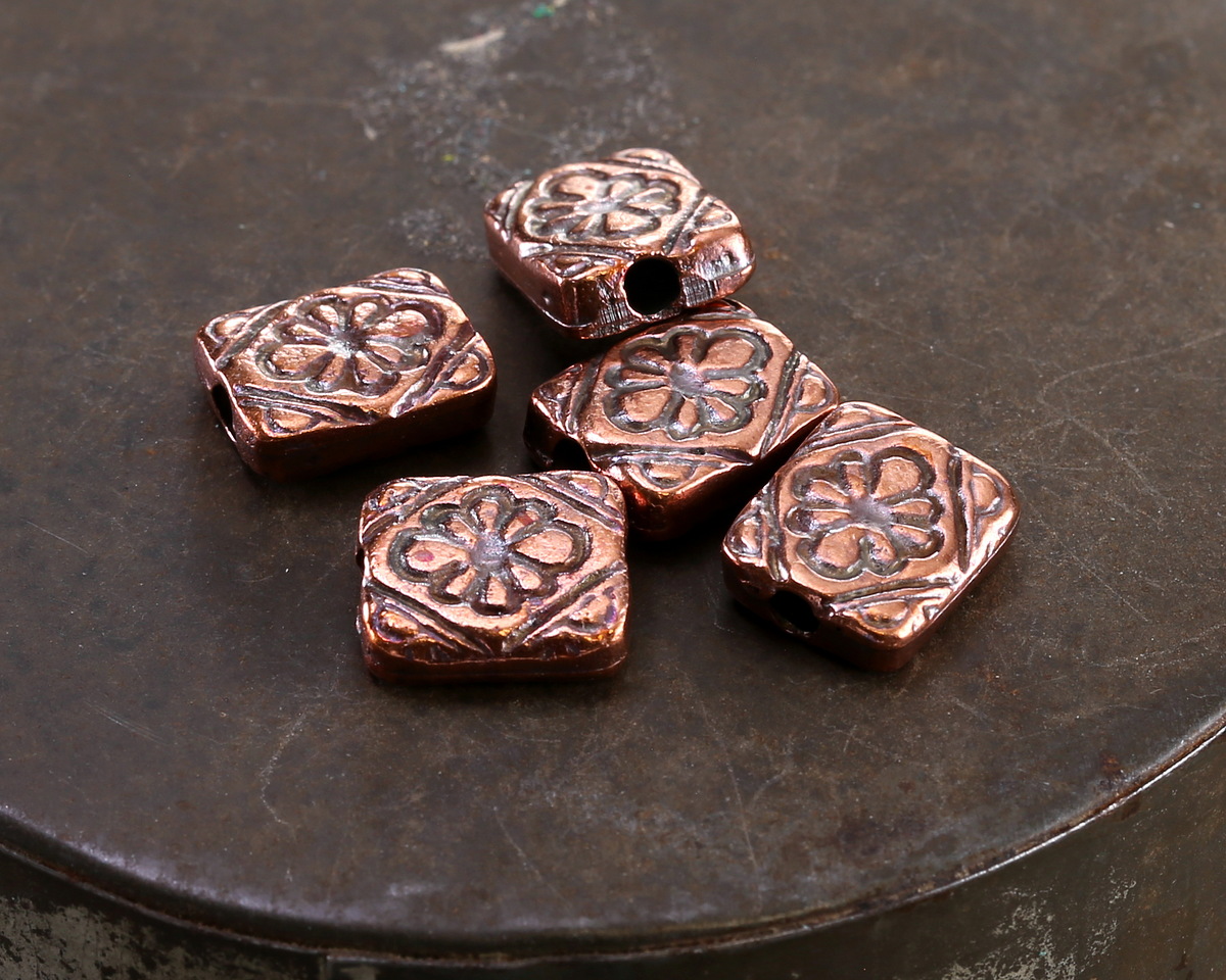 Mykonos Antique Copper (plated) Floral Ornate Rectangle 11x9.5mm