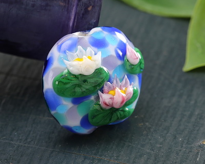 Grace Lampwork Water Lily Pond Lentil Focal 25mm