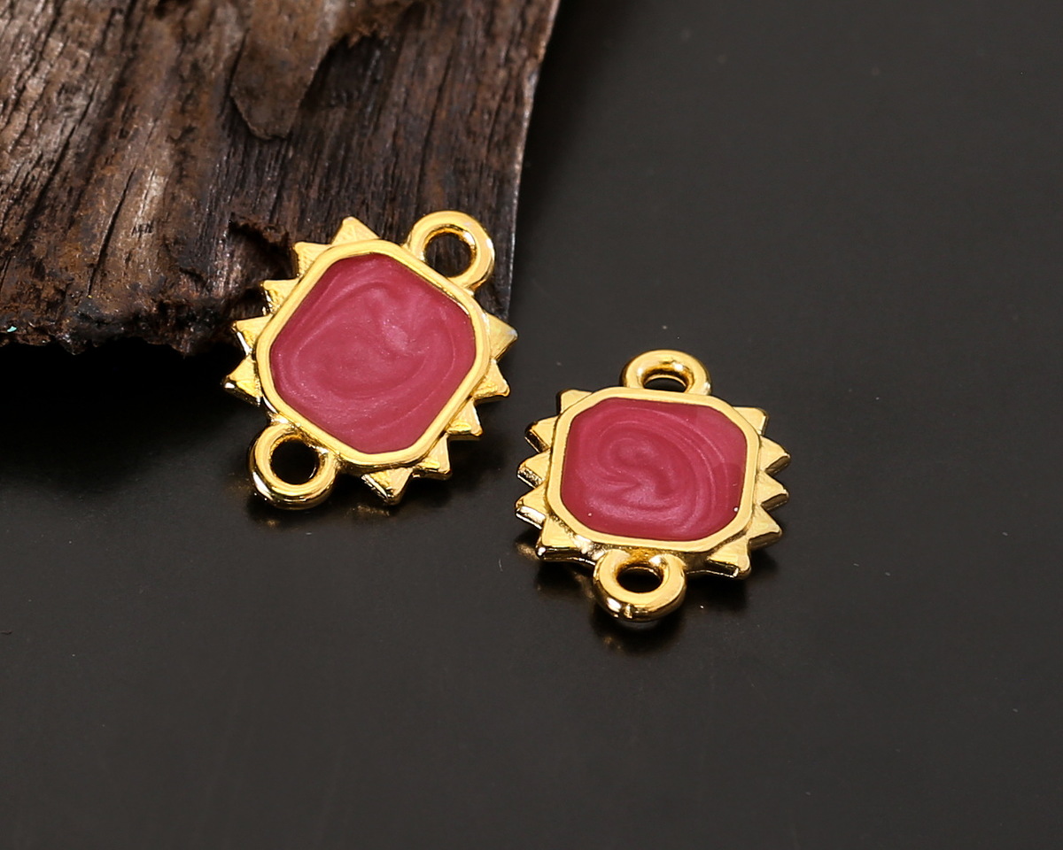 24K Gold (plated) Magenta Pearl Enamel Square Sun Focal Link 19x10mm