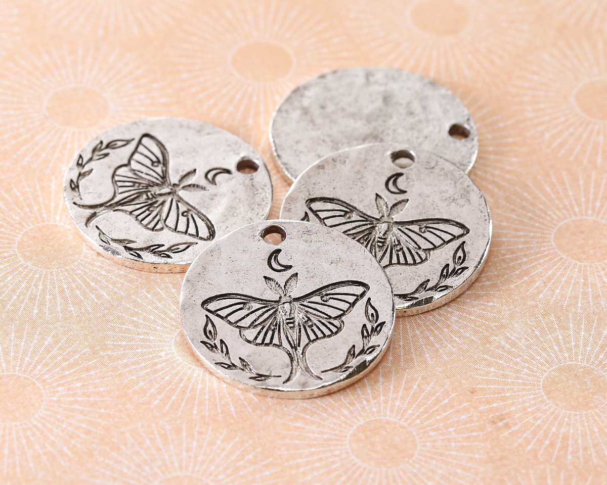 Nunn Design Antique Silver (plated) Small Luna Moth Coin Charm 20.5mm