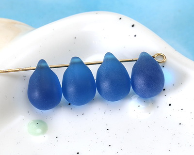 Peacock Blue Beach-Style Glass Teardrop Focal 14x10mm