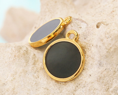 24K Gold (Plated) Transparent Jet Resin Round Focal 12x14mm