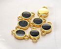 24K Gold (Plated) Jet Glitter Resin Round Focal Link 13x8mm