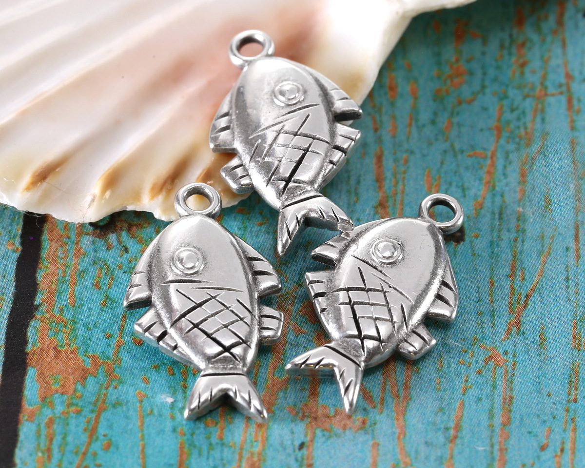 Antique Silver (plated) Fish Pendant 13x23mm
