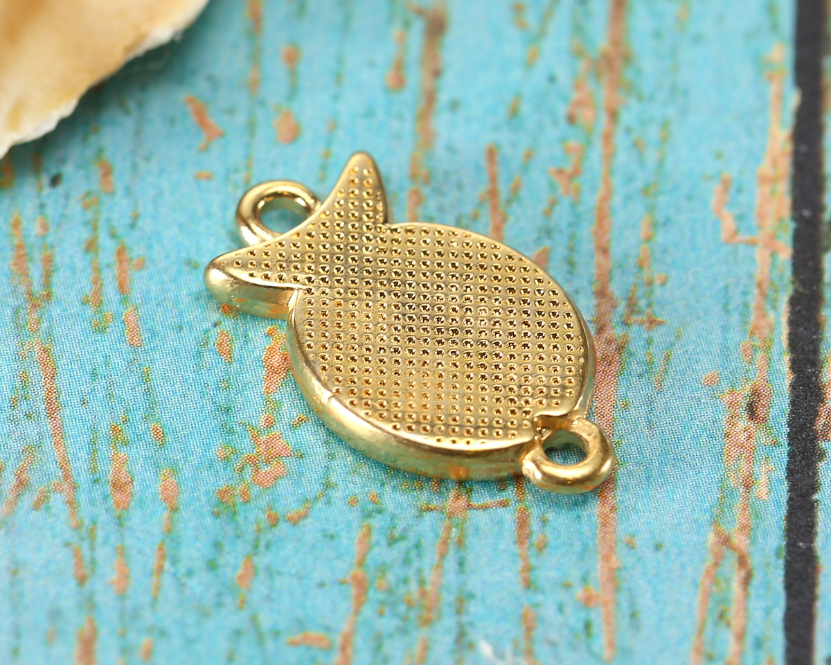 24K Gold (plated) Peach Pearl Enamel Fish Focal Link 19x11mm