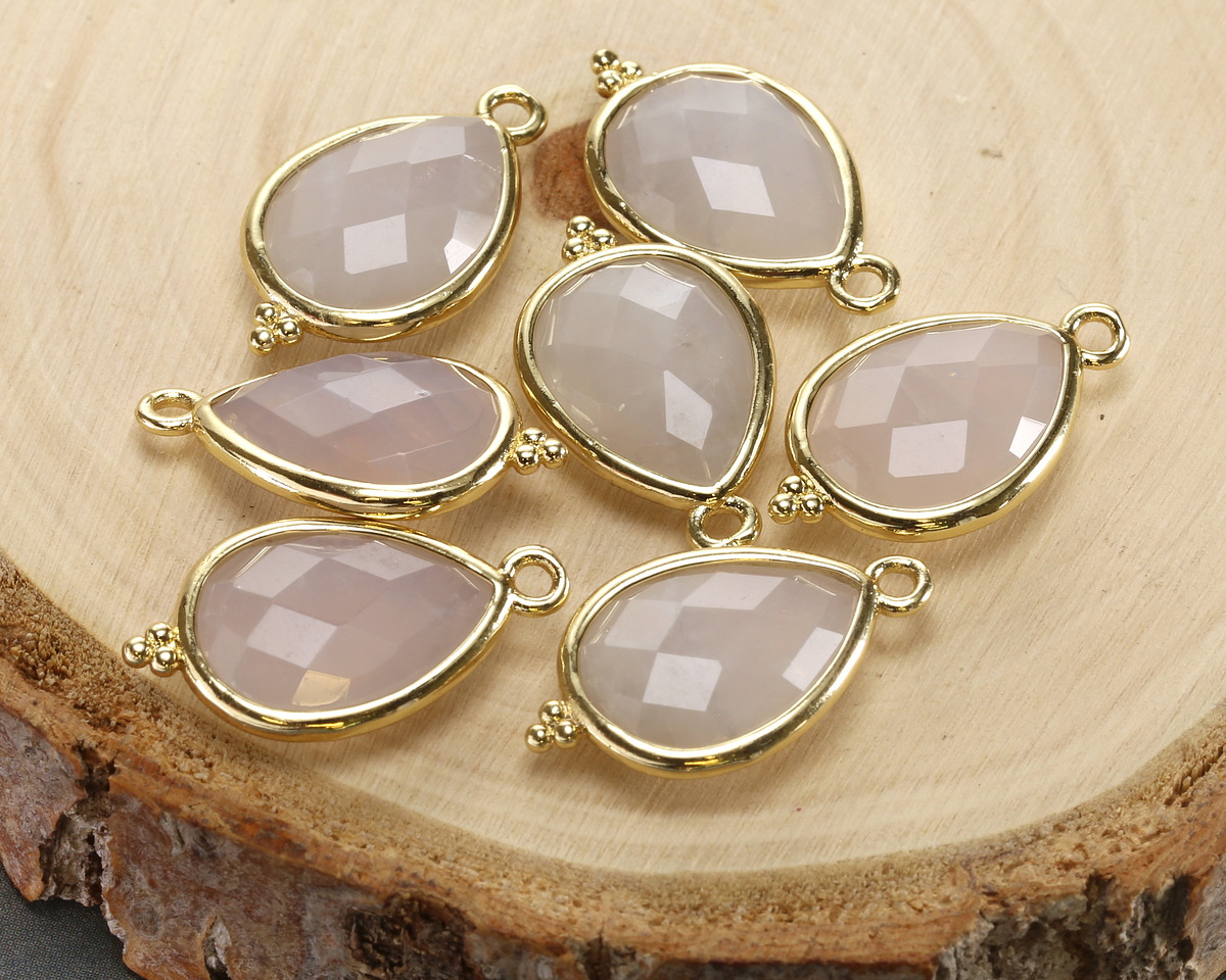 Blue Rose Quartz w/ Gold Finish Faceted Teardrop Focal 12x21mm