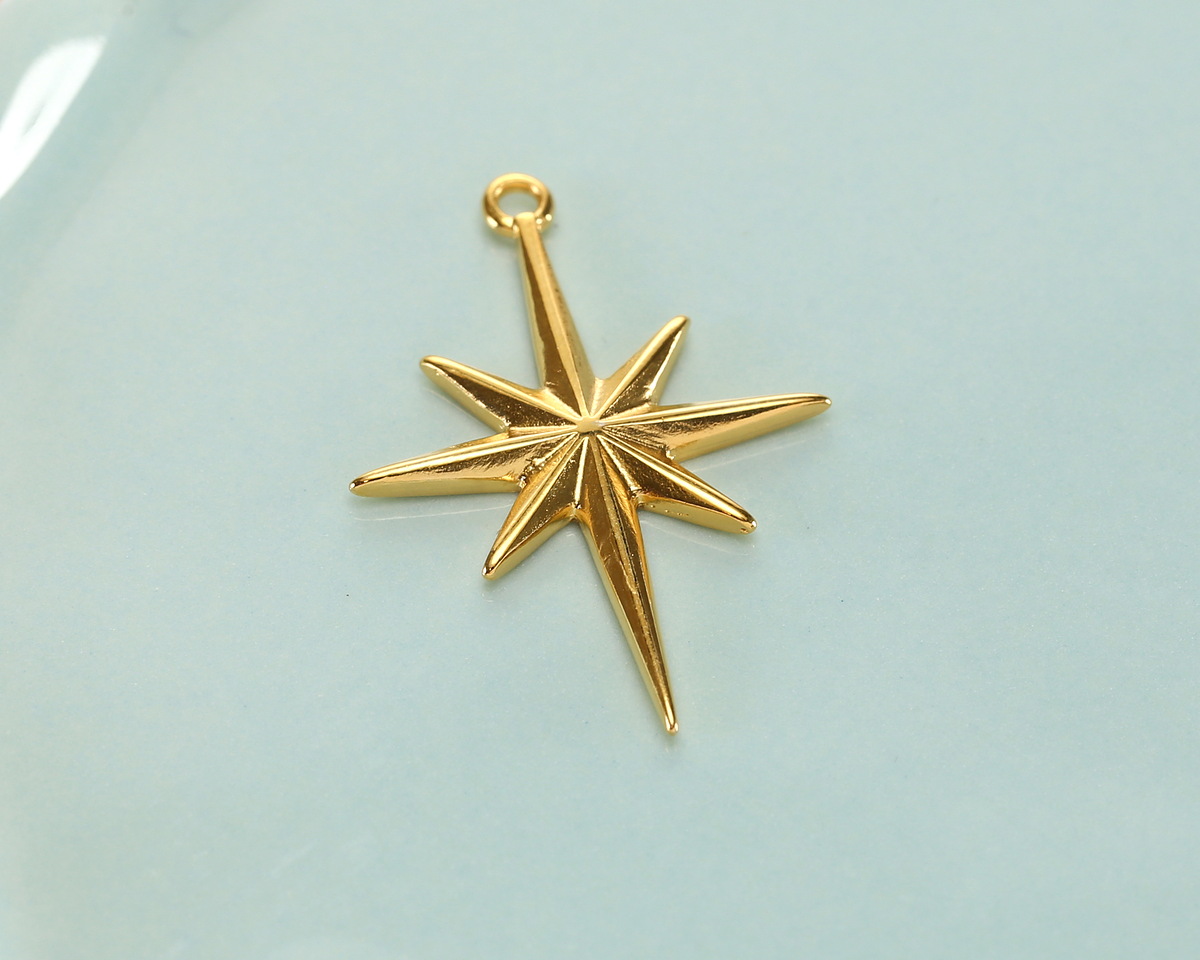 24K Gold (plated) w/ Silver Glitter in Resin Bethlehem Star Pendant 21x30mm
