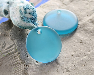 Capri Blue Beach-Style Glass Flat Coin Pendant 25mm