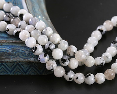 Rainbow Moonstone w/ Black Tourmaline Round 6mm