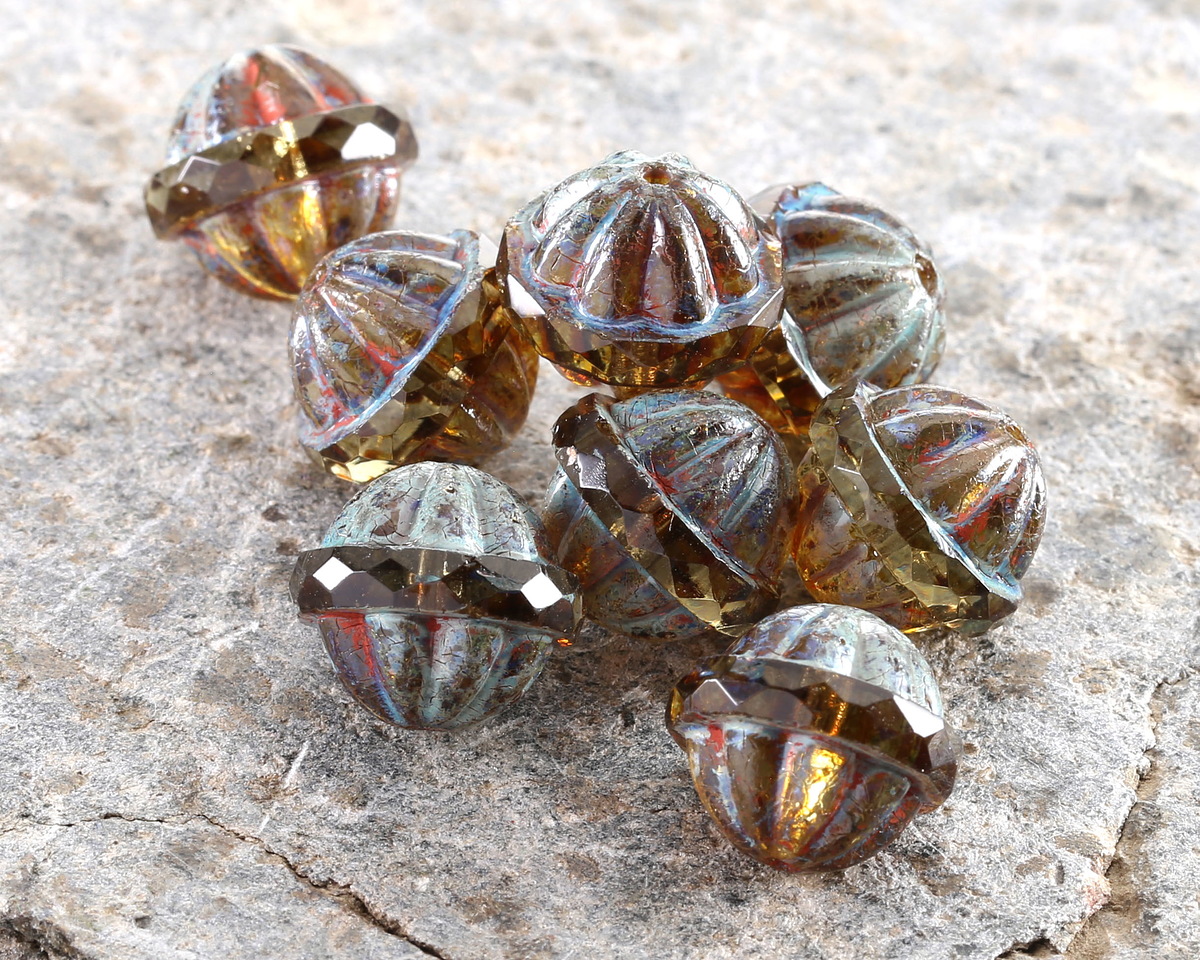 Czech Glass Black Diamond Picasso Melon UFO 12x13mm