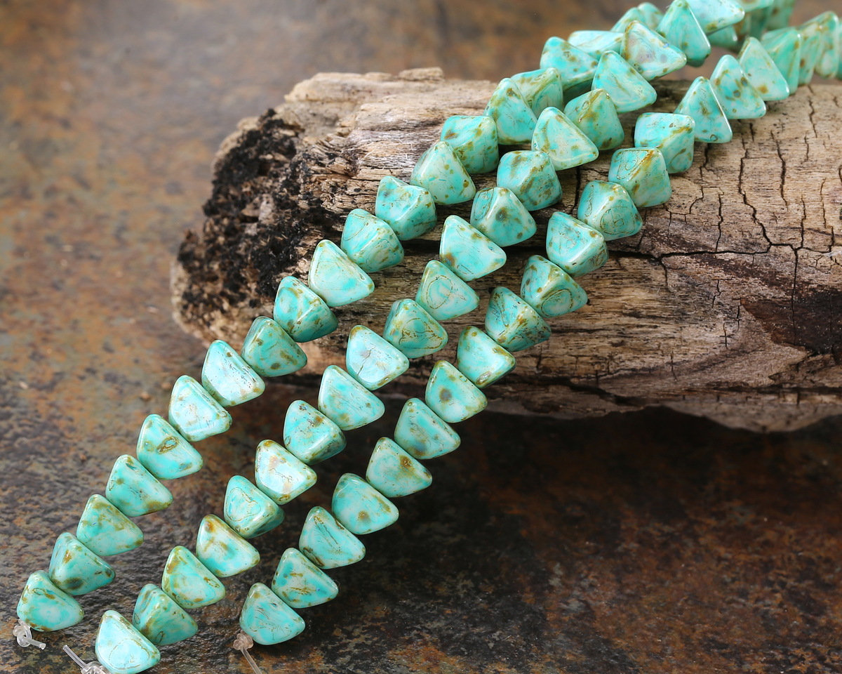Czech Glass Luster Green Turquoise Picasso Half Pinch Bead 4x7mm