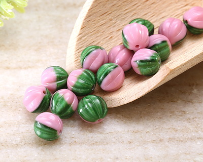 Czech Glass Pink Water Lily Melon Round 8mm