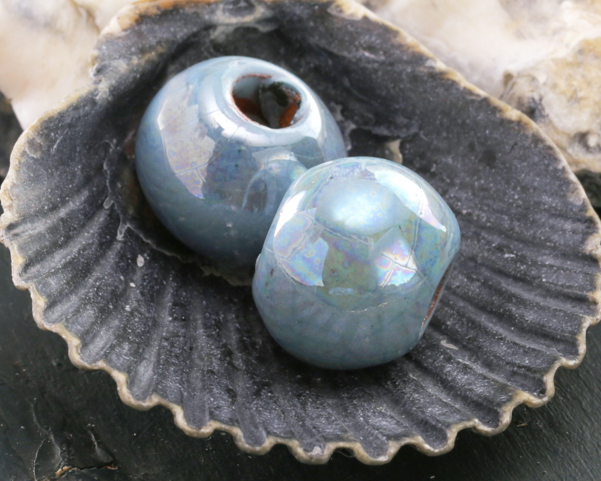 Mykonos Ceramic Iridescent Turquoise Rondelle 13x15-16mm