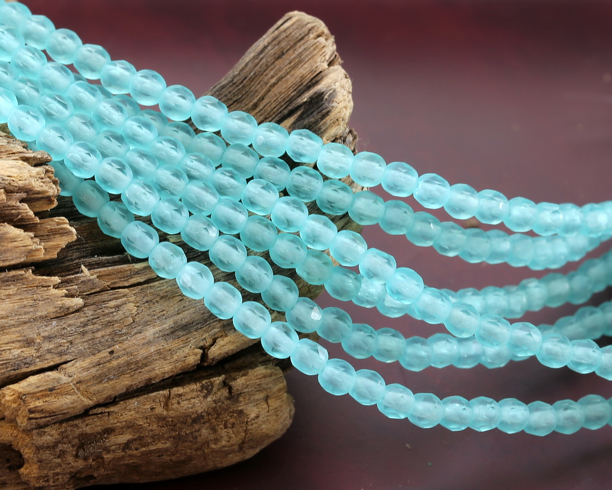 Czech Glass Matte Aquamarine Fire Polished Round 3mm