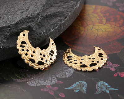 Vintaj Solid Brass Filigree Crescent Moon Focal 17x15mm