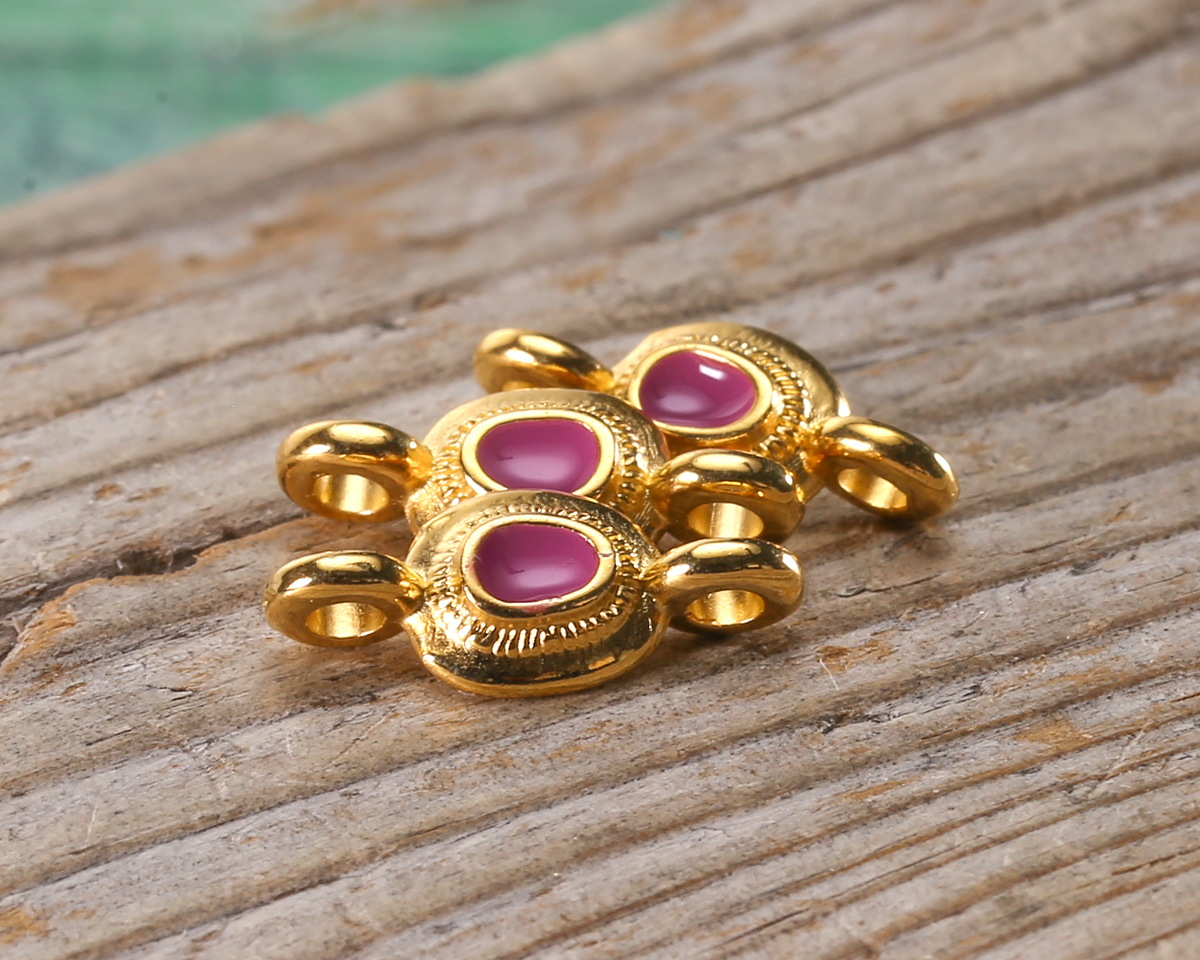 24K Gold (plated) Orchid Enamel Ornate Organic Oval Focal Link 15x7mm