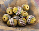 African Glass (Krobo) Yellow w/ Stripes King Bead Bicone 20x22mm