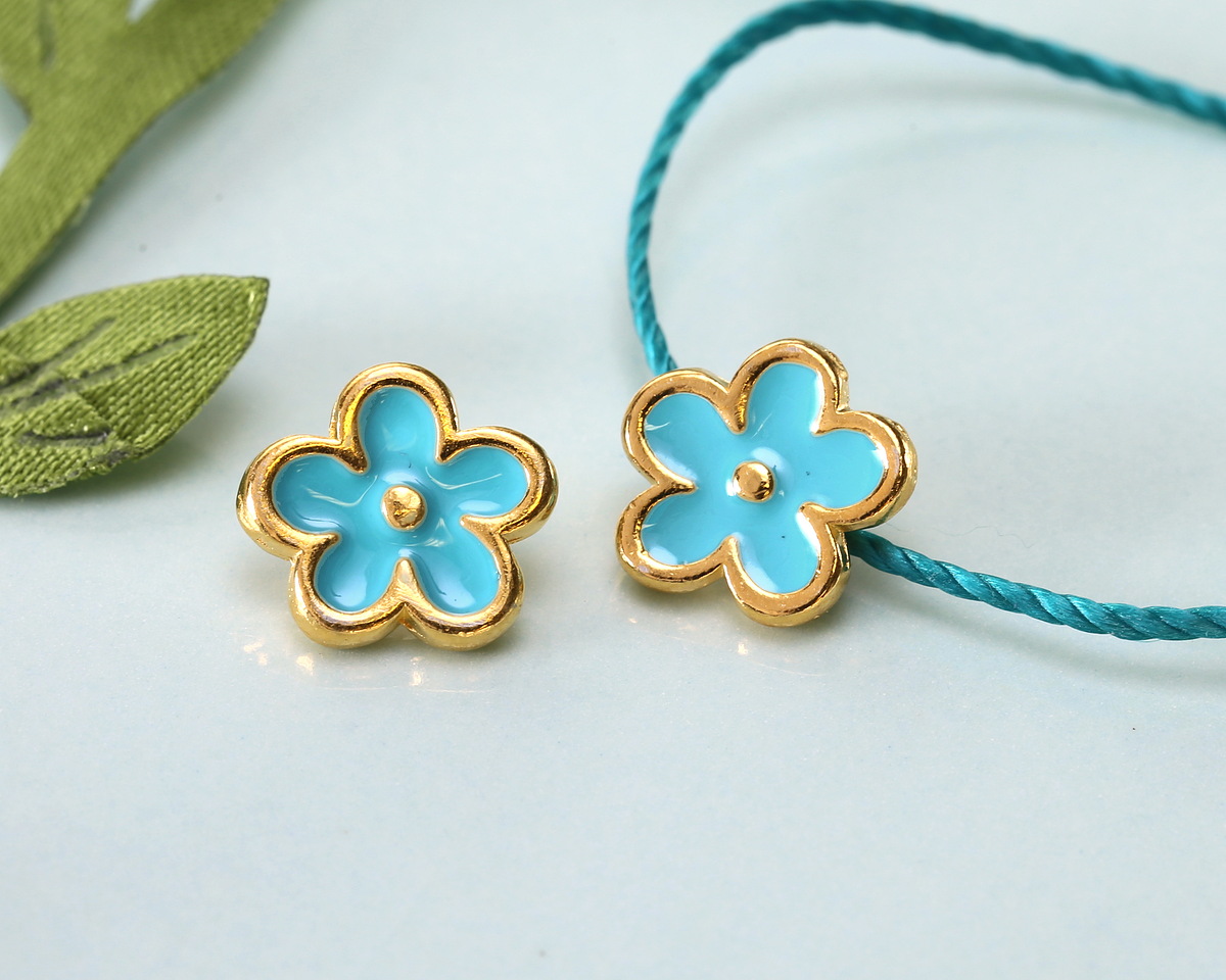 24K Gold (plated) Turquoise Enamel Daisy Button 10mm
