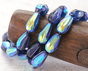 Czech Glass Matte Sapphire AB w/ Purple Faceted Melon Teardrop 23x11mm