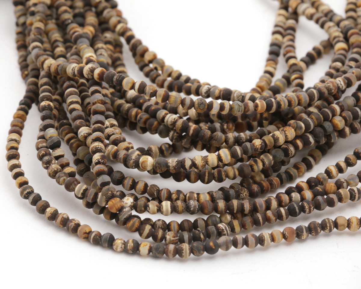 Tibetan (Dzi) Agate Matte Dark Banded Round 4mm