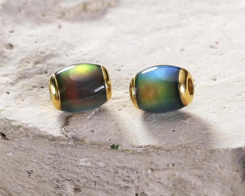 Mood Bead w/ Gold (plated) Stainless Steel Large Hole Rice 10x8mm