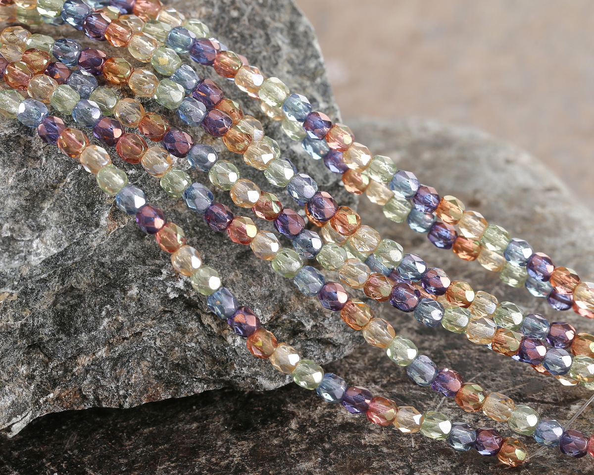 Czech Glass Luster Mix Fire Polished Round 3mm